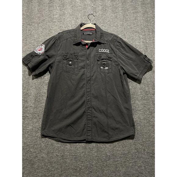 Coogi Shirt Men Size Large Black Button Up Short Sleeve - Picture 1 of 9